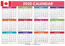 Printable 2026 Calendar Canada