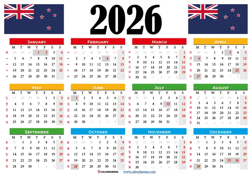 Printable Calendar 2026 Nz