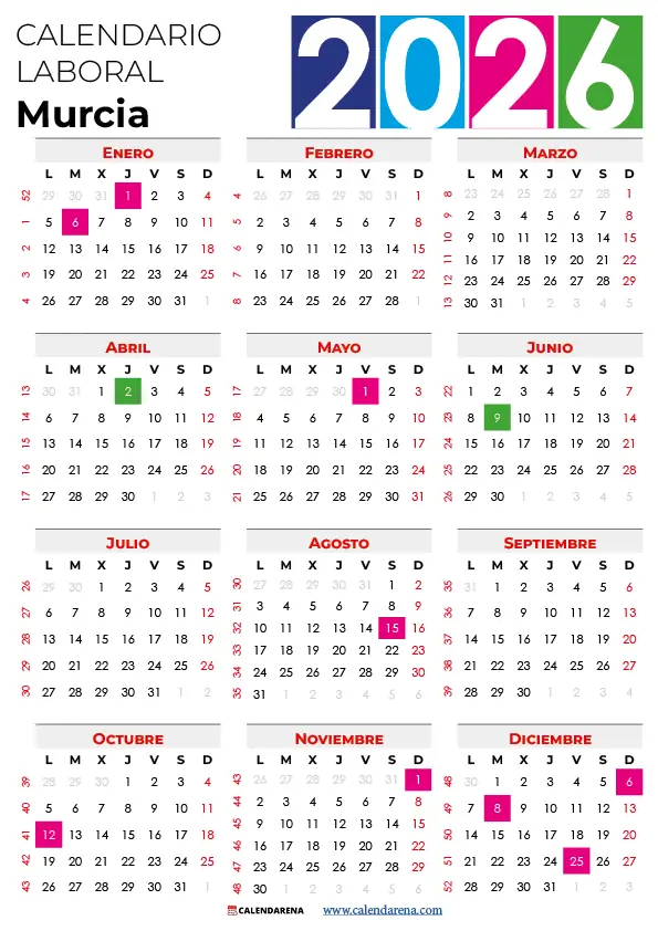 Calendario Laboral 2026 Murcia Descarga PDF Gratis Calendario Laboral 2026 Murcia Descarga PDF Gratis