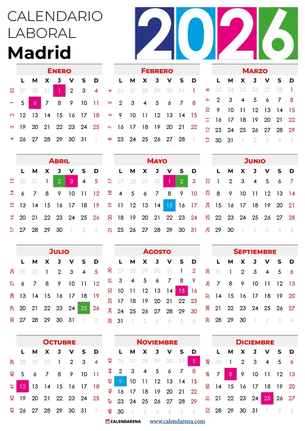 calendario laboral de la construcción madrid 2026