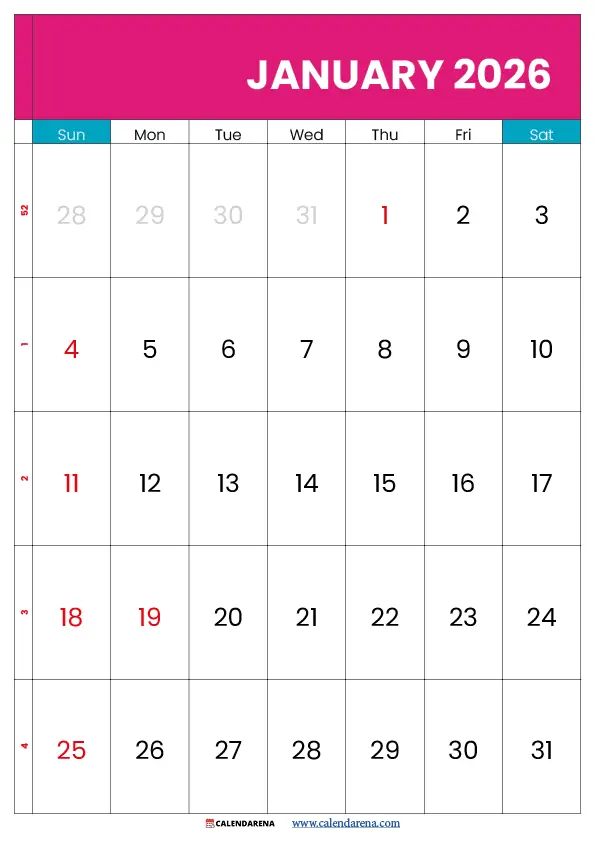 Blank January 2026 Calendar