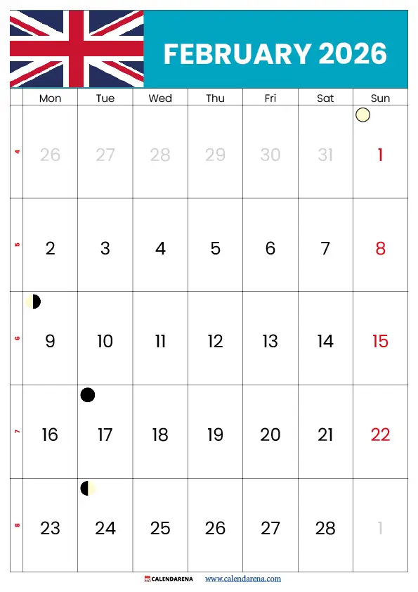 Calendar February 2026 Uk