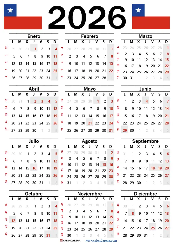 Calendario 2026 Chile Para Imprimir