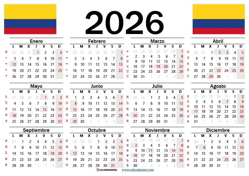 Calendario 2026 Con Festivos Colombia
