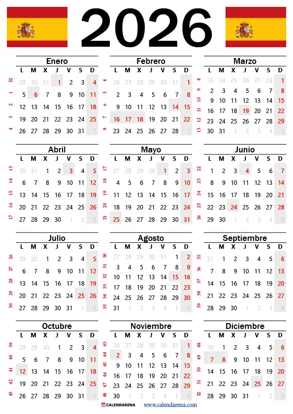 Calendario 2026 Con Festivos España