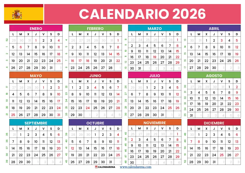 Calendario 2026 Espa a Descarga Gratis PDF Y JPG