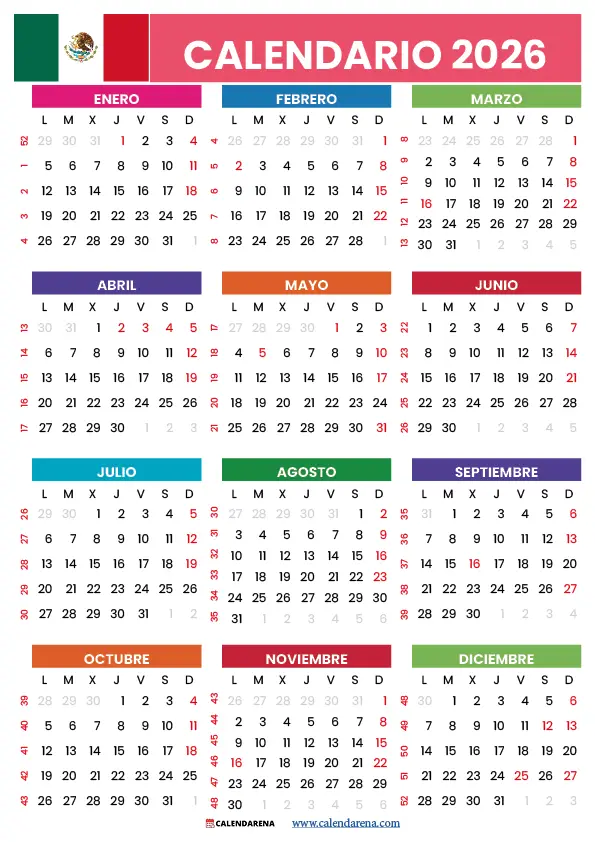 Calendario 2026 México Para Imprimir México
