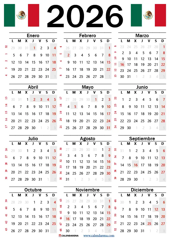 Calendario 2026 Para Imprimir Con Feriados México