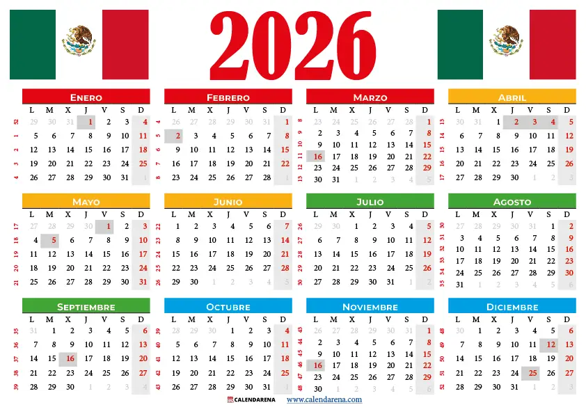 Calendario 2026 Para Imprimir México
