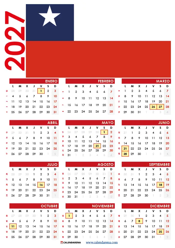 Calendario 2027 Chile