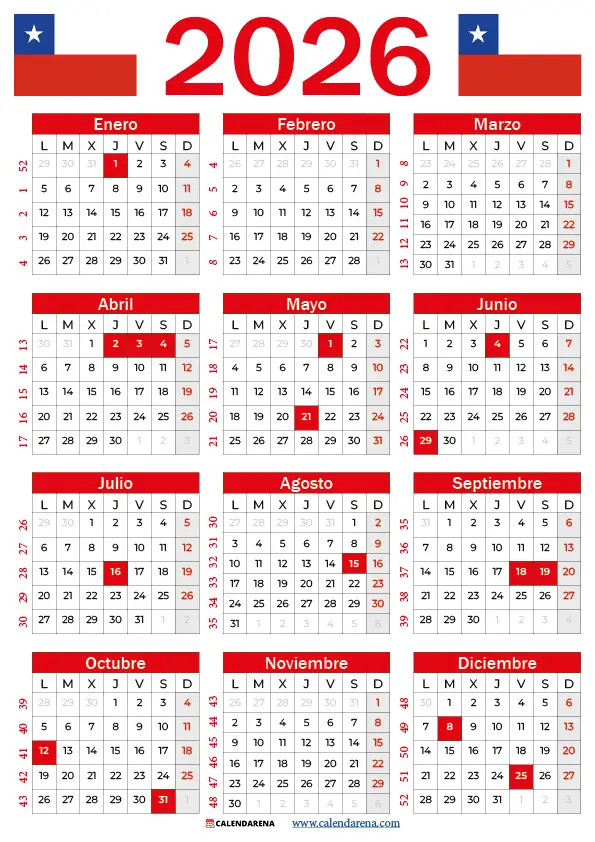Calendario Chile 2026 Con Feriados