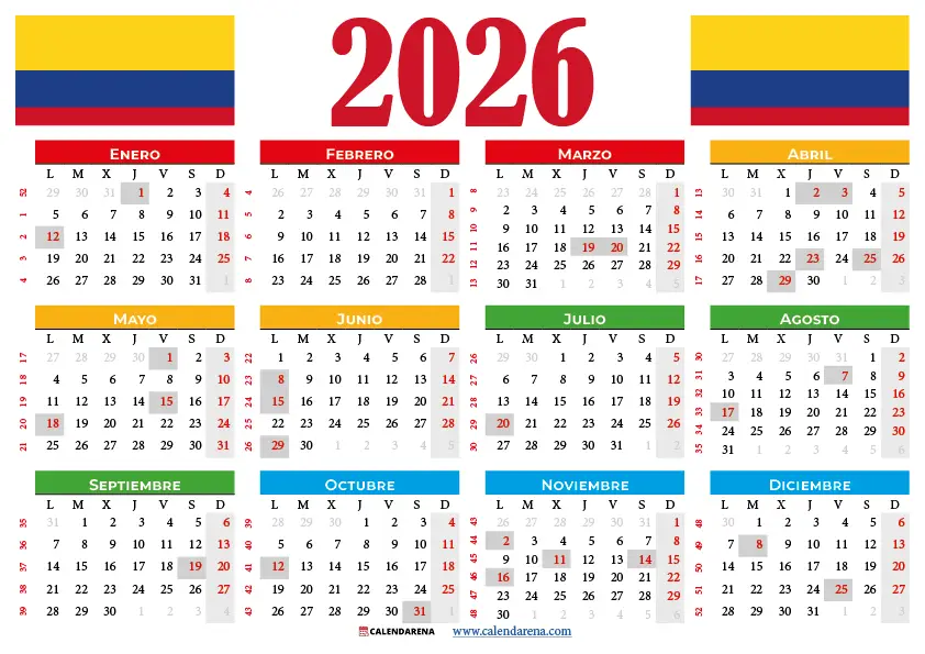 Calendario Colombia 2026 Con Festivos