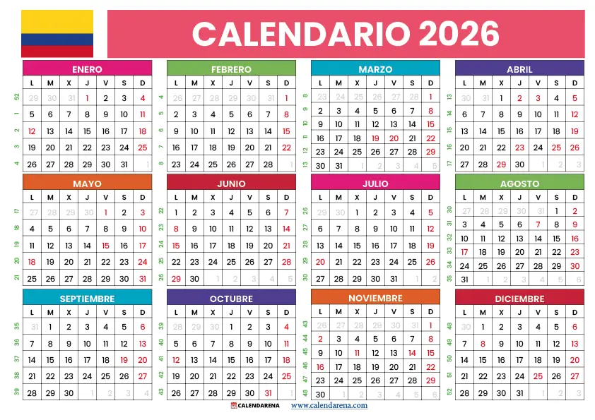 Calendario Colombia 2026