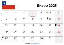 Calendario Enero 2026 Chile