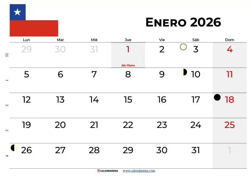 Calendario Enero 2025 Chile