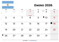 Calendario Enero 2026 Argentina