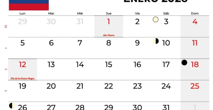 Calendario Enero 2026 Colombia
