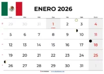 Calendario Enero 2026 Para Imprimir México