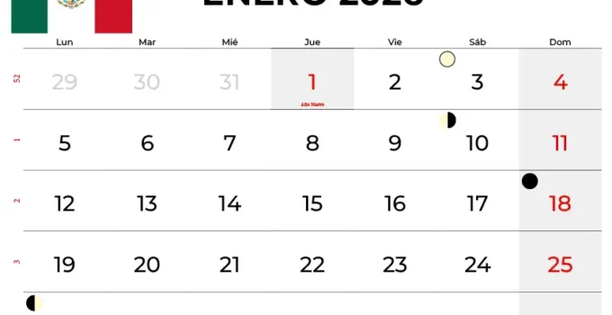 Calendario Enero 2026 Para Imprimir México
