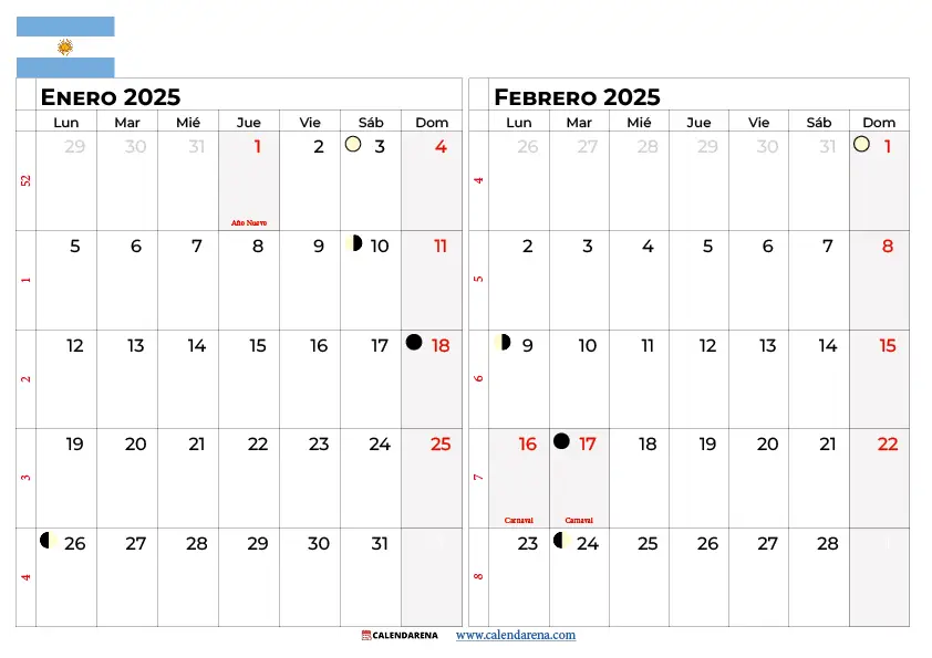Calendario Enero Y Febrero 2026 Argentina