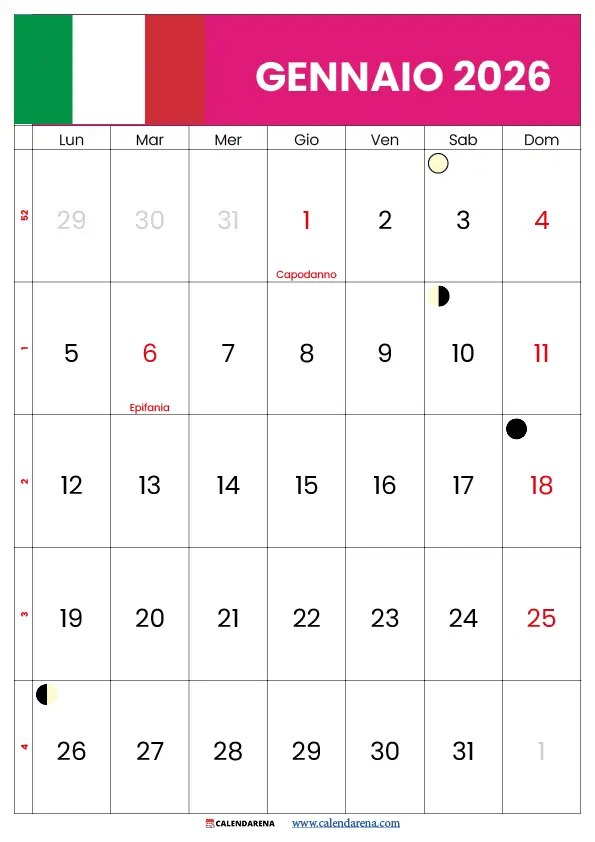 Calendario Gennaio 2026 Pdf