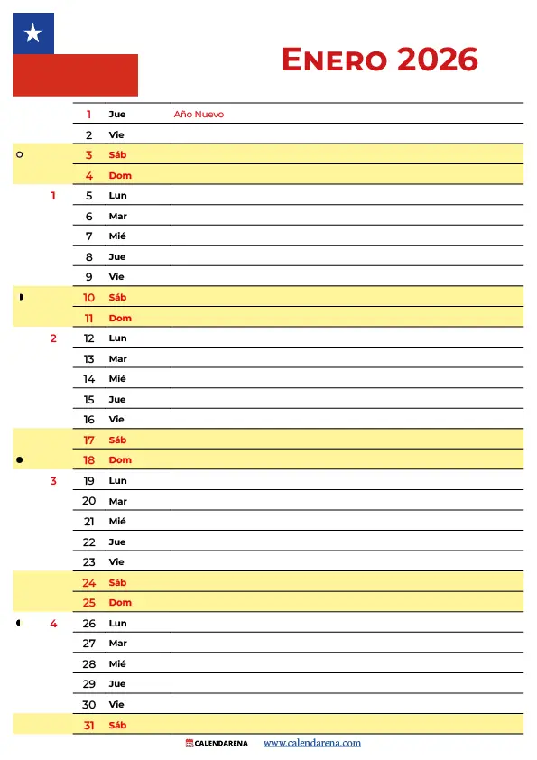 Calendario Mes De Enero 2026 Chile