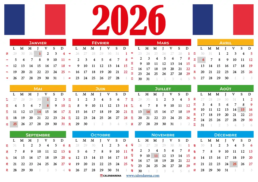 Calendrier 2026 Imprimer Gratuit PDF JPG Calendrier 2026 Imprimer Gratuit PDF JPG