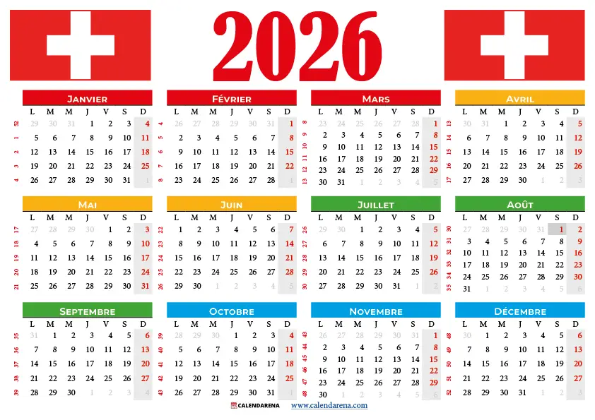 Calendrier 2026 À Imprimer Suisse