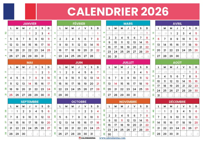 Calendrier 2026 À Imprimer