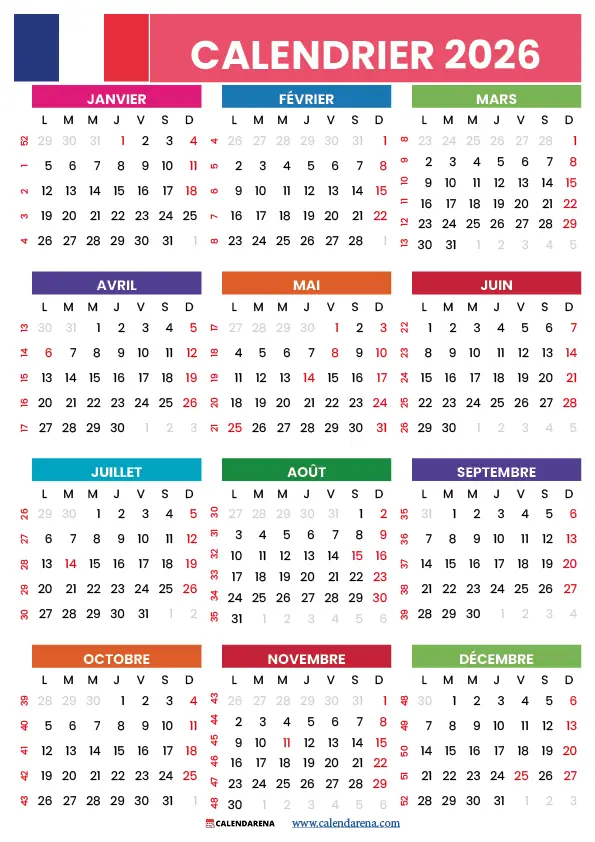 Calendrier 2026 Gratuit