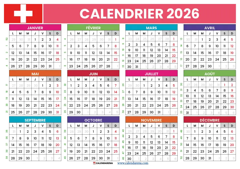 Calendrier 2026 Suisse