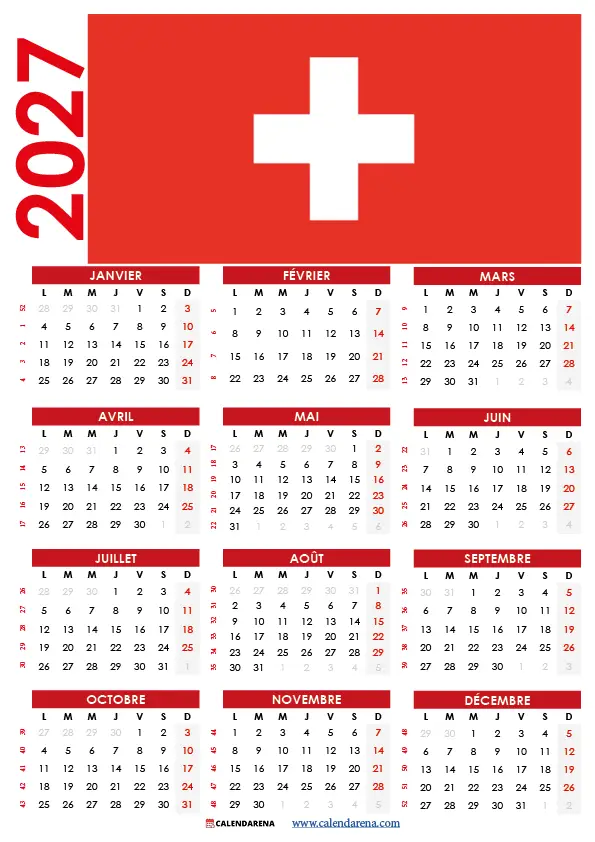 Calendrier 2027 Suisse