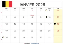 Calendrier Janvier 2025 Belgique