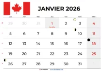 Calendrier Janvier 2026 À Imprimer Quebec