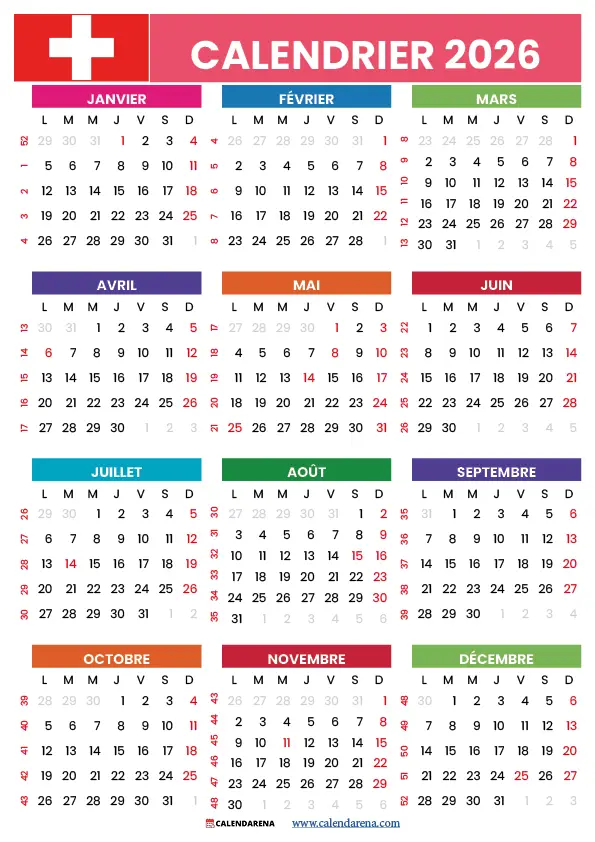 Calendrier Suisse 2026