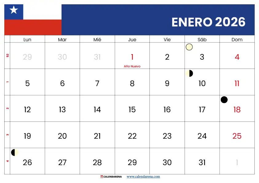 Enero 2026 Calendario Chile