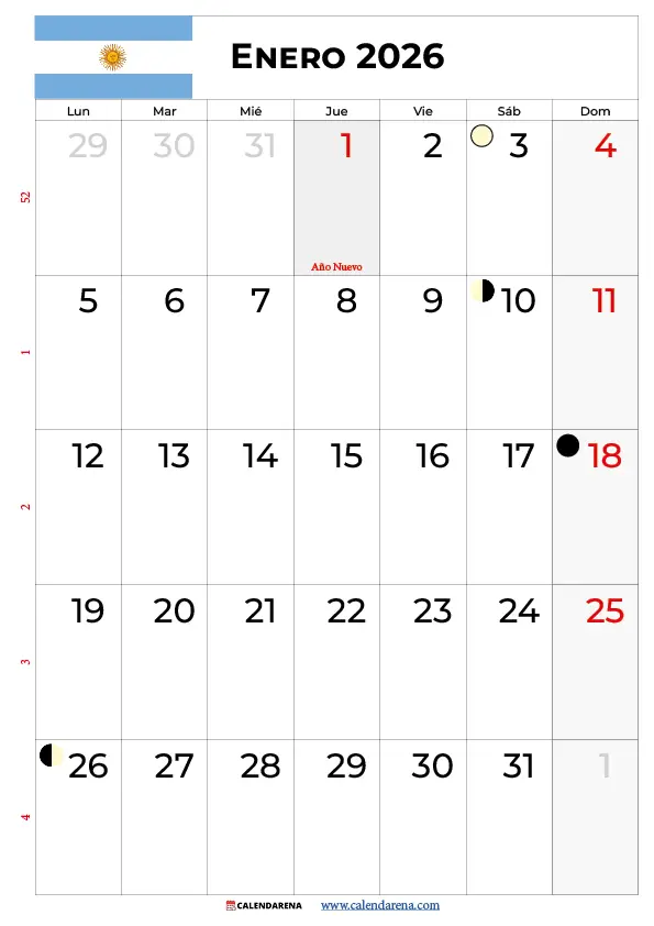 Enero 2026 Calendario Argentina