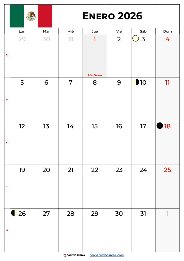 Enero 2026 Para Imprimir México