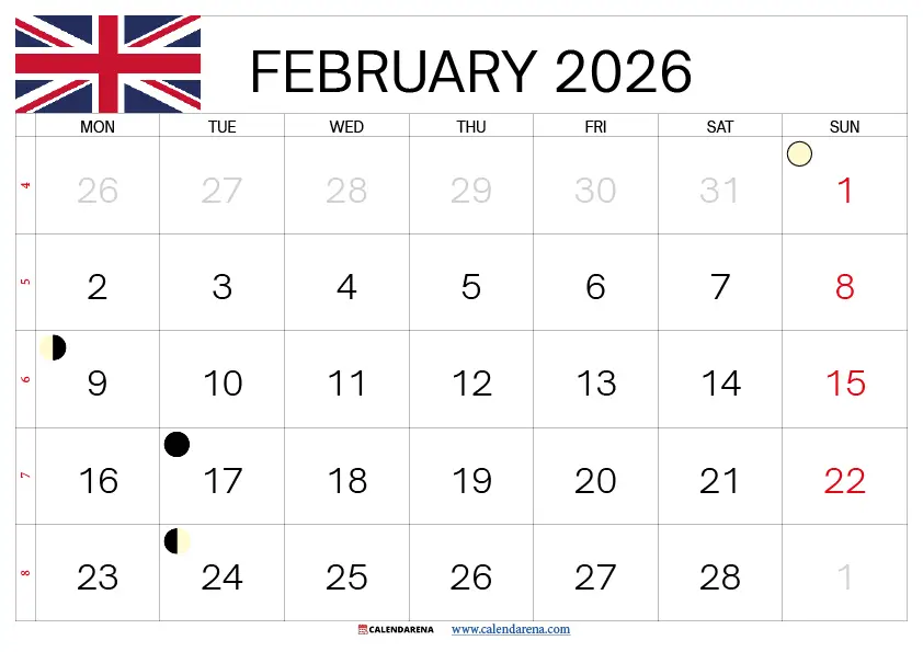 February 2026 Calendar Printable Uk