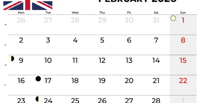 February 2026 Calendar Uk