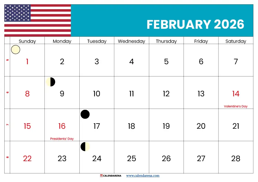 February 2026 Calendar With Holidays Printable