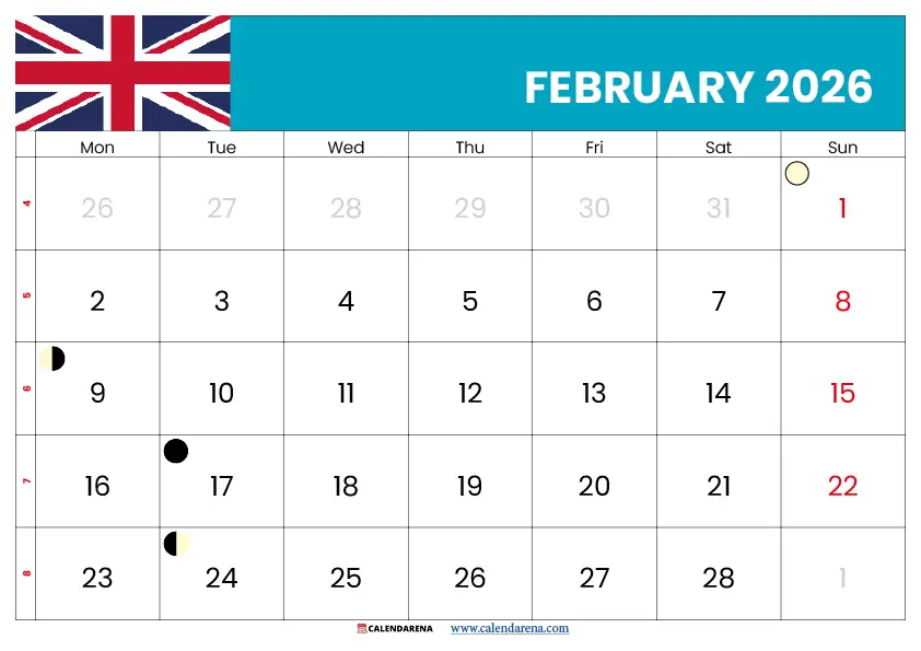 February 2026 Printable Calendar Uk