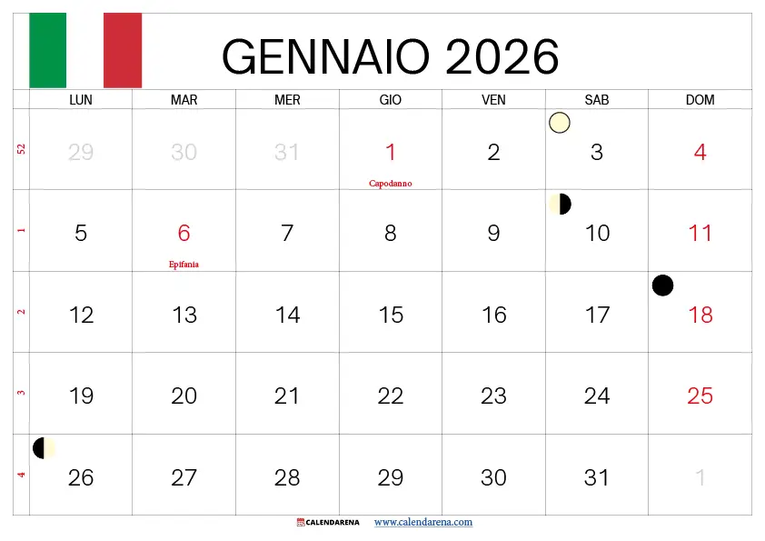 Gennaio 2026 Calendario
