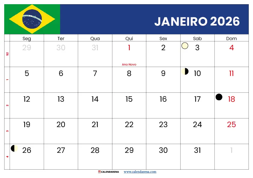 Janeiro 2026 Calendario Brasil