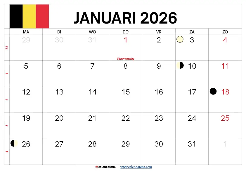 Januari 2026 Kalender België