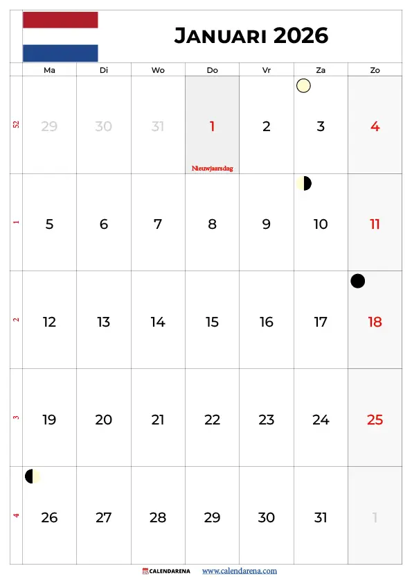Januari 2026 Kalender
