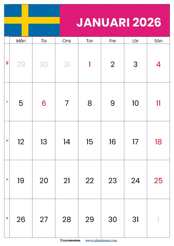 Januari Kalender 2026 PDF