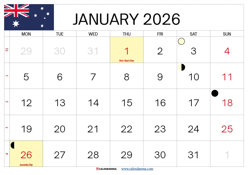 January 2026 Calendar Australia