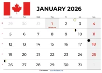 January 2026 Calendar Canada