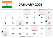 January 2026 Calendar India